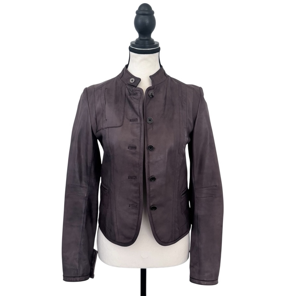 Danier Brown Leather Button-Front Jacket XXS–S - Picture 3 of 17